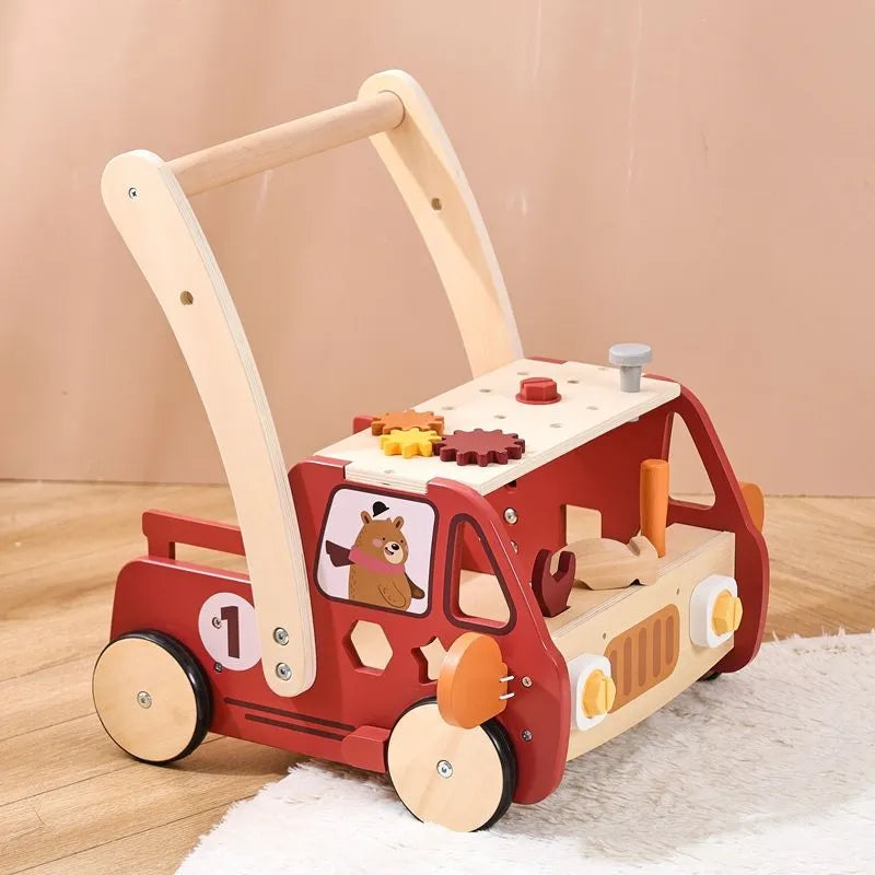 Montessori Gereedschapswagen 3-in-1 houten loopwagen en werkbank